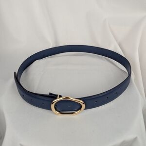 Elegant Navy Blue Belt with Gold Buckle